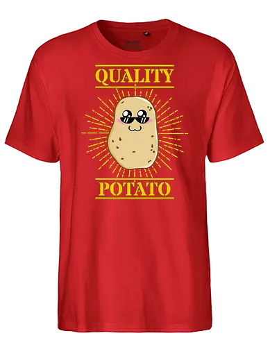 Kawaii Quality Potato (Kawaii Qualitätskartoffel) - Kartoffel, kawaii, süß, lustig, Gemüse, Essen, Sonnenbrille, cool, Premium, Qualität, Cartoon, niedlich, Humor, Foodie, vegetarisch, vegan, Bauer, Landwirtschaft, Ernte, Charakter, Pommes, snack, chips - Fairtrade T-Shirt