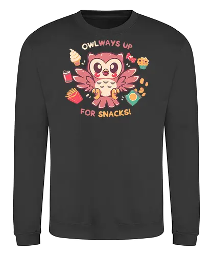 OWLways up for Snacks - owl, owl lover, funny snack, love snacks, foodie, cute food, cute owl, nature pun, eating, eat, snackies, sweet tooth, owl pun, dessert, cute bird, Eule, Eulenliebhaber, lustiger Snack, liebe Snacks - Sweatshirt