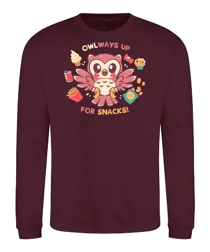 OWLways up for Snacks - owl, owl lover, funny snack, love snacks, foodie, cute food, cute owl, nature pun, eating, eat, snackies, sweet tooth, owl pun, dessert, cute bird, Eule, Eulenliebhaber, lustiger Snack, liebe Snacks - Sweatshirt