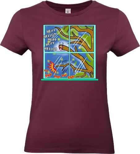 Annoying Branch (Nerviger Zweig) - kawaii, süß, lustig, Baum, Zweig, Natur, Cartoon, Pastell, Fenster, Klopfen, witzig, niedlich, verspielt, Wald, Herbst, Pflanzen, sanft, gemütlich, humorvoll, minimalistisch, classic - Standard T-Shirt (Frauen)