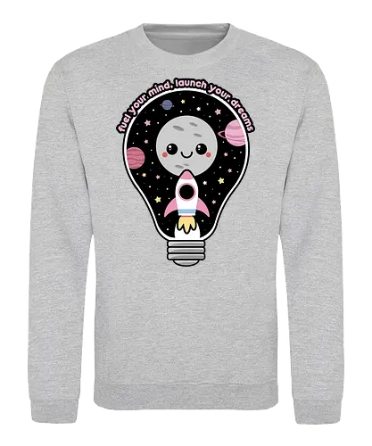 Kawaii Space Lightbulb - kawaii goth, cute, cute lightbulb, quote, saying, moon, stars, planets, space rocket, kawaii, space, lightbulb, kawaii lightbulb, pastel goth, pastel grunge - Sweatshirt