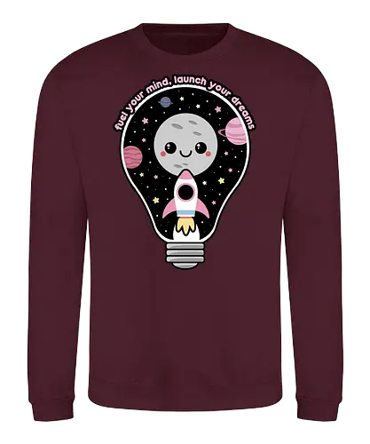 Kawaii Space Lightbulb - kawaii goth, cute, cute lightbulb, quote, saying, moon, stars, planets, space rocket, kawaii, space, lightbulb, kawaii lightbulb, pastel goth, pastel grunge - Sweatshirt