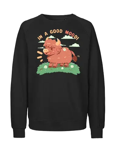 In a good MOOd - cow, happy, cute animal, highland cow, funny, good mood, kawaii, wholesome, cute cow, happy highland cow, brown cow, Scotland, Scottish, soft colours, soft art style, Kuh, glücklich, niedliches Tier, Hochlandkuh, lustig, gute Laune, gesund, niedliche Kuh, glückliche Hochlandkuh, braune Kuh, Schottland, schottisch, weiche Farben, weicher Kunststil - Fairtrade Sweatshirt