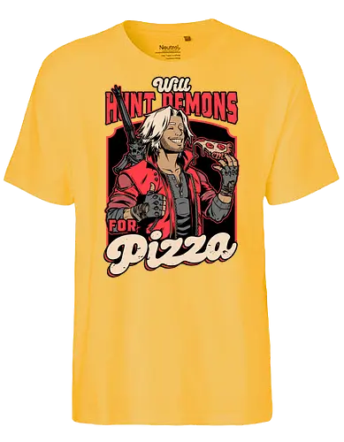 Devil Hunter Game Pizza - Devil, Cry, Demon, Dante, Video Games, Video Game, Games, Game, Hack And Slash, Rpg, Fantasy, Adventure, Sword, Pizza, Food, Fast Food, Demons - Fairtrade T-Shirt