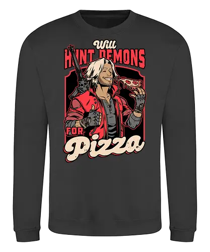 Devil Hunter Game Pizza - Devil, Cry, Demon, Dante, Video Games, Video Game, Games, Game, Hack And Slash, Rpg, Fantasy, Adventure, Sword, Pizza, Food, Fast Food, Demons - Sweatshirt