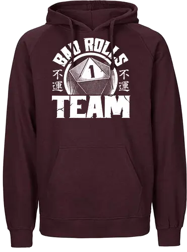 RPG - Bad Rolls Team - rpg, role-playing game, tabletop, japanese kanji, street wear style, fantasy, adventure, d20 dice - Fairtrade Hoodie