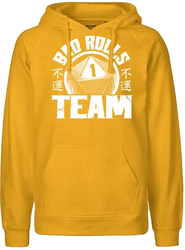 RPG - Bad Rolls Team - rpg, role-playing game, tabletop, japanese kanji, street wear style, fantasy, adventure, d20 dice - Fairtrade Hoodie