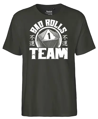 RPG - Bad Rolls Team - rpg, role-playing game, tabletop, japanese kanji, street wear style, fantasy, adventure, d20 dice - Fairtrade T-Shirt