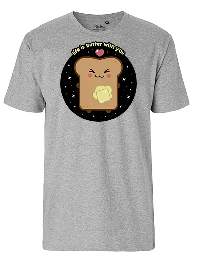 Kawaii Toast  - quote, saying, kawaii, toast, kawaii toast, life is butter with you, butter, kawaii food, cute, cute toast, cute food, funny food, funny toast, adorable - Fairtrade T-Shirt
