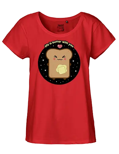 Kawaii Toast  - quote, saying, kawaii, toast, kawaii toast, life is butter with you, butter, kawaii food, cute, cute toast, cute food, funny food, funny toast, adorable - Fairtrade Girl Shirt