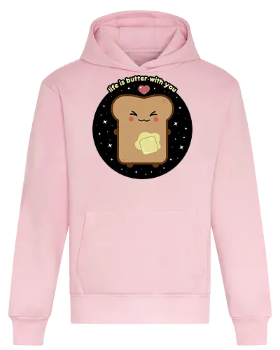 Kawaii Toast  - quote, saying, kawaii, toast, kawaii toast, life is butter with you, butter, kawaii food, cute, cute toast, cute food, funny food, funny toast, adorable - Heavyweight Hoodie