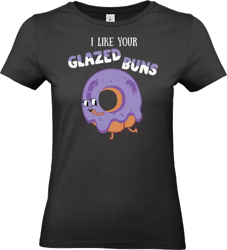 I Like Your Glazed Buns - donut, cartoon, purple, icing, humor, playful, text, character, funny, whimsical - Standard T-Shirt (Frauen)