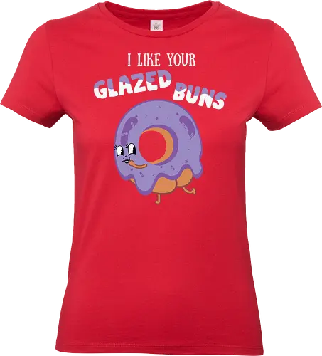 I Like Your Glazed Buns - donut, cartoon, purple, icing, humor, playful, text, character, funny, whimsical - Standard T-Shirt (Frauen)