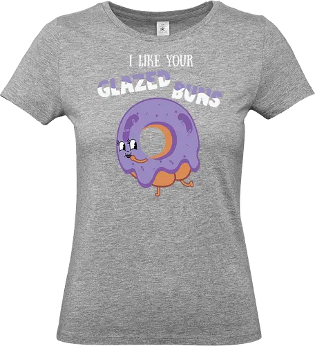 I Like Your Glazed Buns - donut, cartoon, purple, icing, humor, playful, text, character, funny, whimsical - Standard T-Shirt (Frauen)