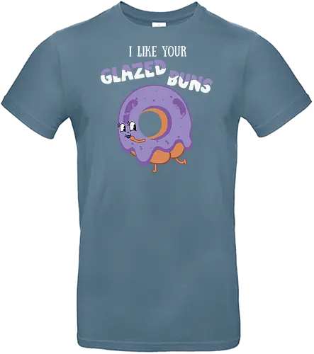 I Like Your Glazed Buns - donut, cartoon, purple, icing, humor, playful, text, character, funny, whimsical - Standard T-Shirt
