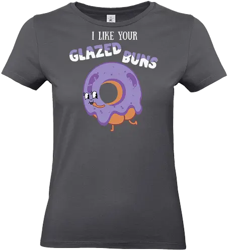 I Like Your Glazed Buns - donut, cartoon, purple, icing, humor, playful, text, character, funny, whimsical - Standard T-Shirt (Frauen)