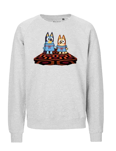 Doggy Twins! - bluey, bingo, twins, horror, kubrick, halloween, the-shining, shining, parody - Fairtrade Sweatshirt