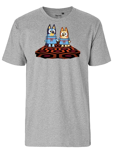 Doggy Twins! - bluey, bingo, twins, horror, kubrick, halloween, the-shining, shining, parody - Fairtrade T-Shirt