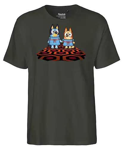 Doggy Twins! - bluey, bingo, twins, horror, kubrick, halloween, the-shining, shining, parody - Fairtrade T-Shirt