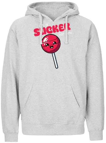 I'm a sucker for you - lollipop, cute, playful, romantic, cartoon, text, colorful, fun, whimsical, design - Fairtrade Hoodie