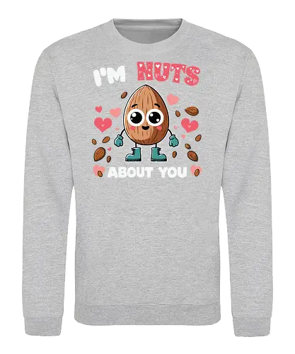 I'm nuts about you - cute, nut, character, hearts, text, playful, eyes, boots, love - Sweatshirt