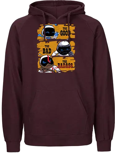 triple bot - game, cowboy, kratos, video game, samurai, robot, mecha, chibi, fun, cute, funny - Fairtrade Hoodie