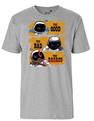triple bot - game, cowboy, kratos, video game, samurai, robot, mecha, chibi, fun, cute, funny - Fairtrade T-Shirt