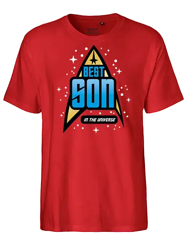 Best Trekkie Son - fathers day, dad, daddy, mothers day, mommy, gifts for son, 60s, 70s, 80s, christmas, christmas gifts, universe, Space, trekkie, nostalgia, galaxy - Fairtrade T-Shirt