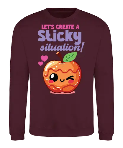 Let's create a sticky situation! - caramel apple, winking, hearts, playful, cute, cartoon, text, fun - Sweatshirt