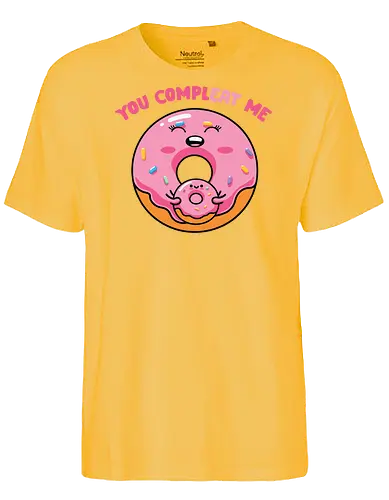 You complete me - donut, cute, smile, sprinkles, pink, mini, text, playful, cartoon - Fairtrade T-Shirt