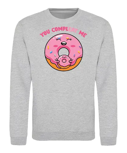 You complete me - donut, cute, smile, sprinkles, pink, mini, text, playful, cartoon - Sweatshirt