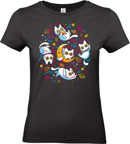 Kitten Cosmos - white cats, space, science fiction, galaxy, kawaii cute, kittens, kitties, neon colors, astronomy, planets, moon, astronaut, universe, rainbow color, scifi - Standard T-Shirt (Frauen)