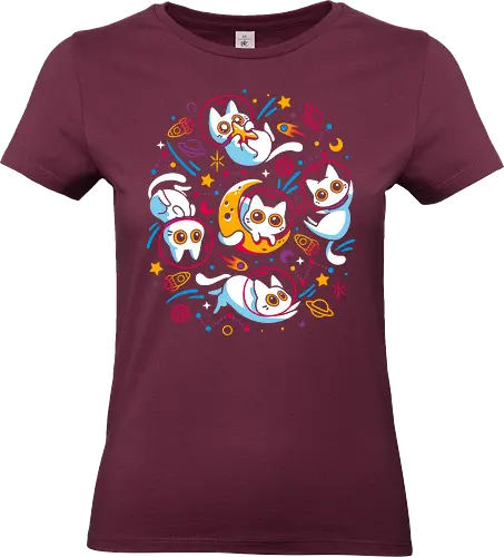 Kitten Cosmos - white cats, space, science fiction, galaxy, kawaii cute, kittens, kitties, neon colors, astronomy, planets, moon, astronaut, universe, rainbow color, scifi - Standard T-Shirt (Frauen)