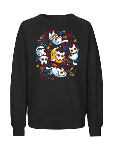 Kitten Cosmos - white cats, space, science fiction, galaxy, kawaii cute, kittens, kitties, neon colors, astronomy, planets, moon, astronaut, universe, rainbow color, scifi - Fairtrade Sweatshirt