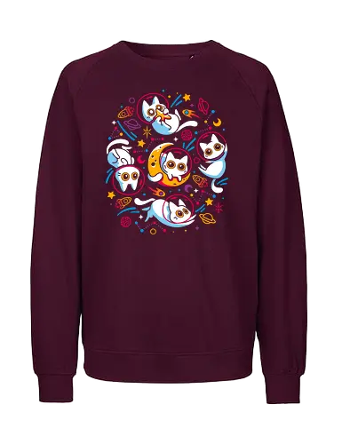 Kitten Cosmos - white cats, space, science fiction, galaxy, kawaii cute, kittens, kitties, neon colors, astronomy, planets, moon, astronaut, universe, rainbow color, scifi - Fairtrade Sweatshirt