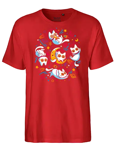 Kitten Cosmos - white cats, space, science fiction, galaxy, kawaii cute, kittens, kitties, neon colors, astronomy, planets, moon, astronaut, universe, rainbow color, scifi - Fairtrade T-Shirt