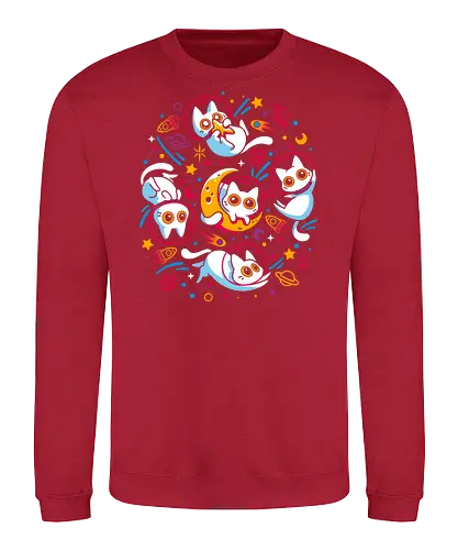 Kitten Cosmos - white cats, space, science fiction, galaxy, kawaii cute, kittens, kitties, neon colors, astronomy, planets, moon, astronaut, universe, rainbow color, scifi - Sweatshirt