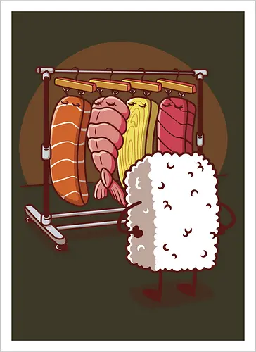 Sushi Wardrobe v2 - sushi, cute food, cute sushi, food, i love sushi, japan, japanese, kawaii, kawaii food, kawaii sushi, nigiri, sushi food, sushi lover, wardrobe - Kunstdruck