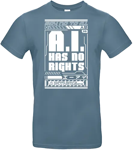 AI No Rights Cyberpunk - future, futuristic, technology, punk, revolution, japanese, kanji, street, street wear, cyber, cybernetic, cyberpunk, technological, warning, signal, social, social movements, human rights, quote, lettering, geometric, modern - Standard T-Shirt