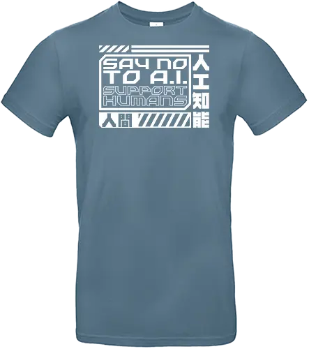 Say No To AI Cyberpunk Quote - future, futuristic, technology, punk, revolution, japanese, kanji, street, street wear, cyber, cybernetic, cyberpunk, technological, warning, signal, social, social movements, human rights, quote, lettering, geometric, modern - Standard T-Shirt
