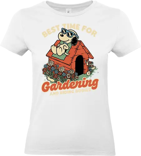 Beagle Body Garden - cute, funny, fun, awesome, spring, summer, garden, flowers, pets, allergy, classic, retro, vintage, comic, comics, beagle, dog, sun, kill, killer, assassin, serial killer, joke, gardening, garden, body, bodies - Standard T-Shirt (Frauen)