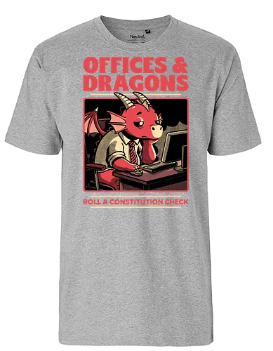 Dragon Office RPG - rpg, Pen and Paper, d20, dungeon master, role-playing game, tabletop, game master, Role-play, Role-playing, Roleplay Game, Dragon, Dragons, Dungeon, Fantasy, Adventure, Mythical, Creature, Burnout, Tired, Dragon, Cover, Office, Office Space, Office Culture, Sarcasm, Roll, Lets Roll, Critical Hit, Failure - Fairtrade T-Shirt
