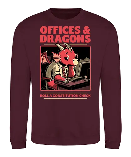 Dragon Office RPG - rpg, Pen and Paper, d20, dungeon master, role-playing game, tabletop, game master, Role-play, Role-playing, Roleplay Game, Dragon, Dragons, Dungeon, Fantasy, Adventure, Mythical, Creature, Burnout, Tired, Dragon, Cover, Office, Office Space, Office Culture, Sarcasm, Roll, Lets Roll, Critical Hit, Failure - Sweatshirt