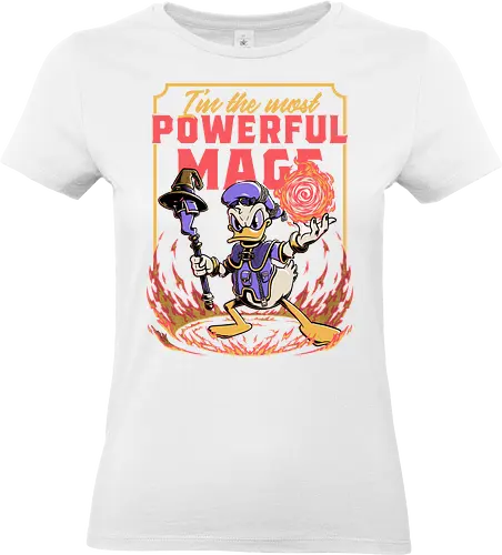 Powerful Duck Mage - rpg, duck, donald duck, walt disney, mage, black mage, dark mage, dark magic, wizard, sorcerer, sorcery, magical, ritual, fantasy, adventure, video game, video games, Kingdom, wizard, fireball, powerful, fire, fun, funny - Standard T-Shirt (Frauen)