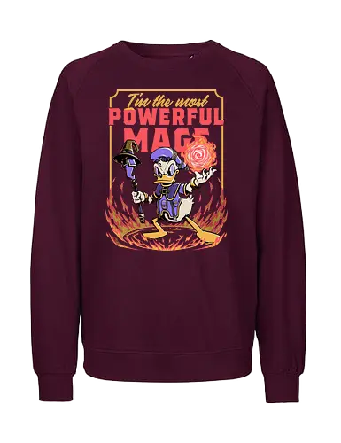Powerful Duck Mage - rpg, duck, donald duck, walt disney, mage, black mage, dark mage, dark magic, wizard, sorcerer, sorcery, magical, ritual, fantasy, adventure, video game, video games, Kingdom, wizard, fireball, powerful, fire, fun, funny - Fairtrade Sweatshirt