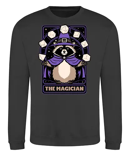 Raccoon RPG Wizard - rpg, Pen and Paper, d20, Pen and paper, dungeon master, role-playing game, tabletop, game master, Role-play, Role-playing, Roleplay Game, Pen and Paper, Dungeon, Fantasy, Adventure, Mythical, Creature, Wizard, Sorcerer, Sorcery, Mage, Dark Mage, Magical, The Magician, Magician, Tarot Card, Tarot, Dice, Raccoons, Raccoon - Sweatshirt