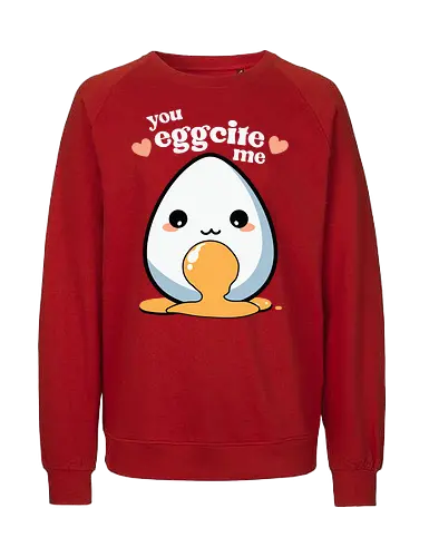 you excite me - kawaii, cute, egg, yolk, cartoon, playful, hearts, phrase - Fairtrade Sweatshirt