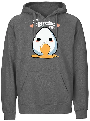 you excite me - kawaii, cute, egg, yolk, cartoon, playful, hearts, phrase - Fairtrade Hoodie
