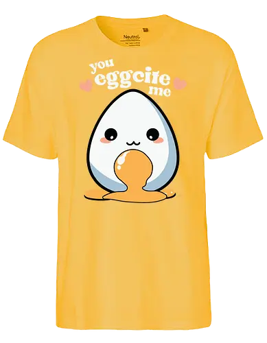 you excite me - kawaii, cute, egg, yolk, cartoon, playful, hearts, phrase - Fairtrade T-Shirt