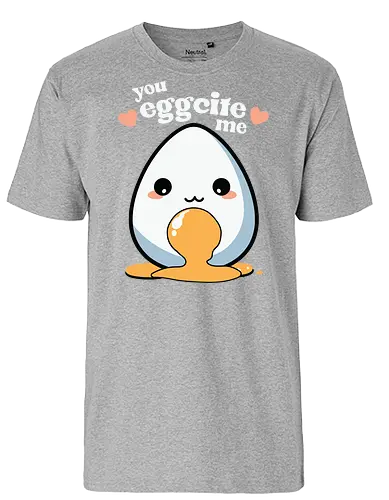 you excite me - kawaii, cute, egg, yolk, cartoon, playful, hearts, phrase - Fairtrade T-Shirt